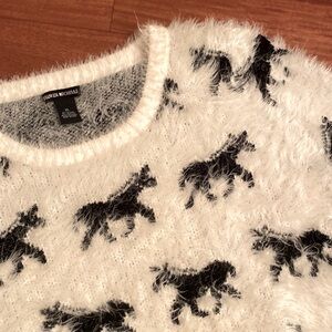 Lauren Michelle EUC Black White Horse Super Soft Sweater Sz XL Ribbed Bottom